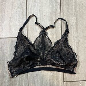 B Temptd Women's Black Lave Overlay Racerback Bralette Size Medium